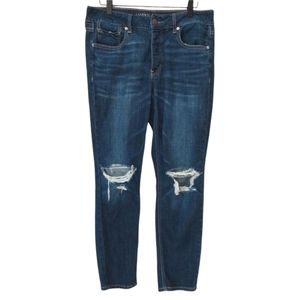 American Eagle Tomgirl Busted Knee Concealed Button Fly Jeans 6 Medium Wash